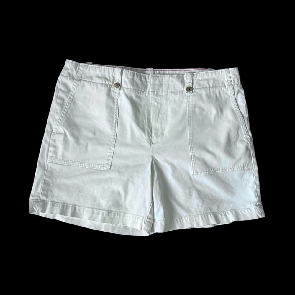Tommy Hilfiger Retro Women's White chino button zip Shorts pockets Sz 14 Pre-Lv